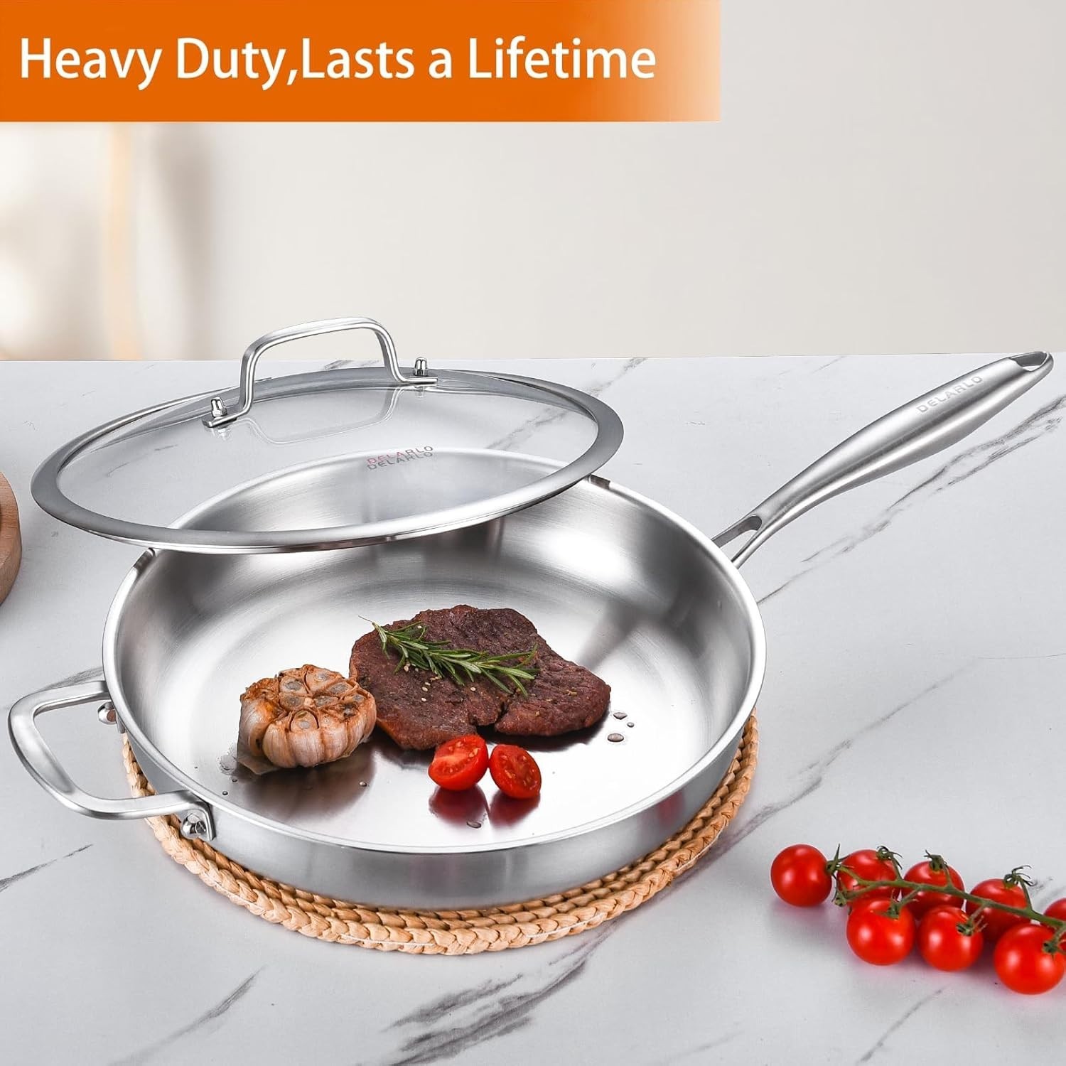 Versatile 14-Inch Heavy Duty Frying Pan with Lid – Perfect for Induction & Gas