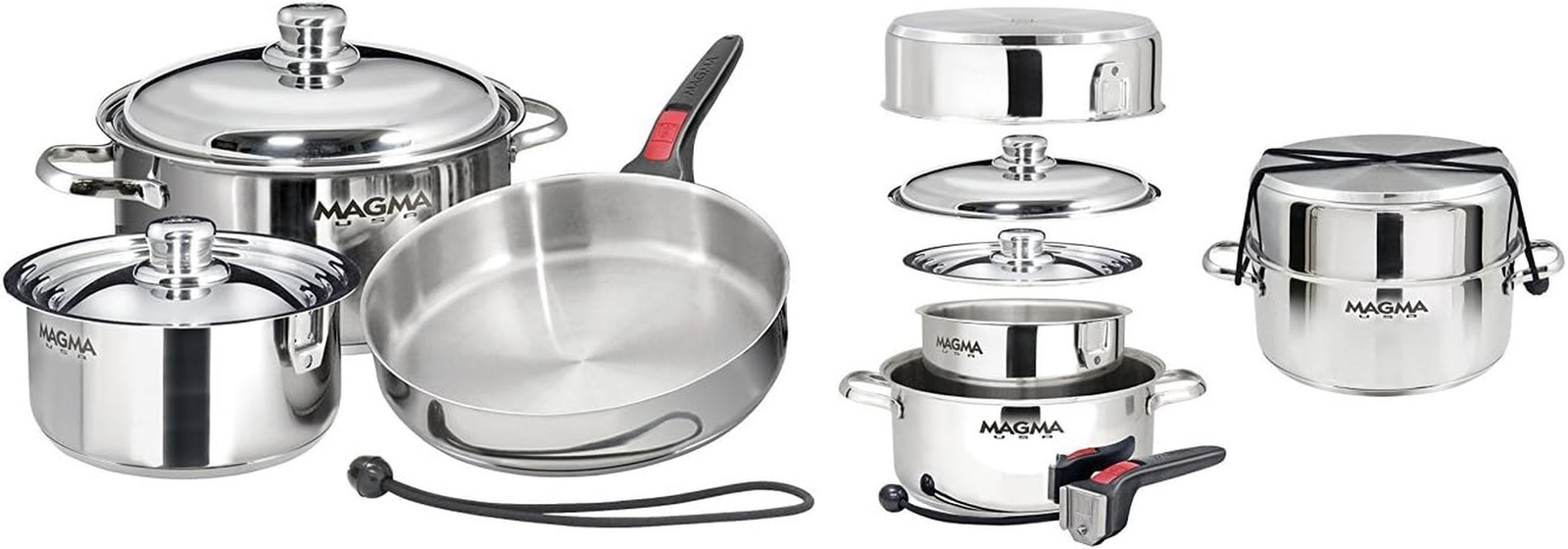 7 Piece Gourmet Nesting Stainless Steel Cookware Set, Induction Compatible, Oven
