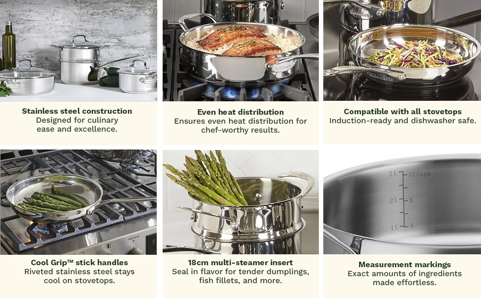 Chef’s Classic 11-Piece Stainless Steel Pots and Pans Set, Cookware Set