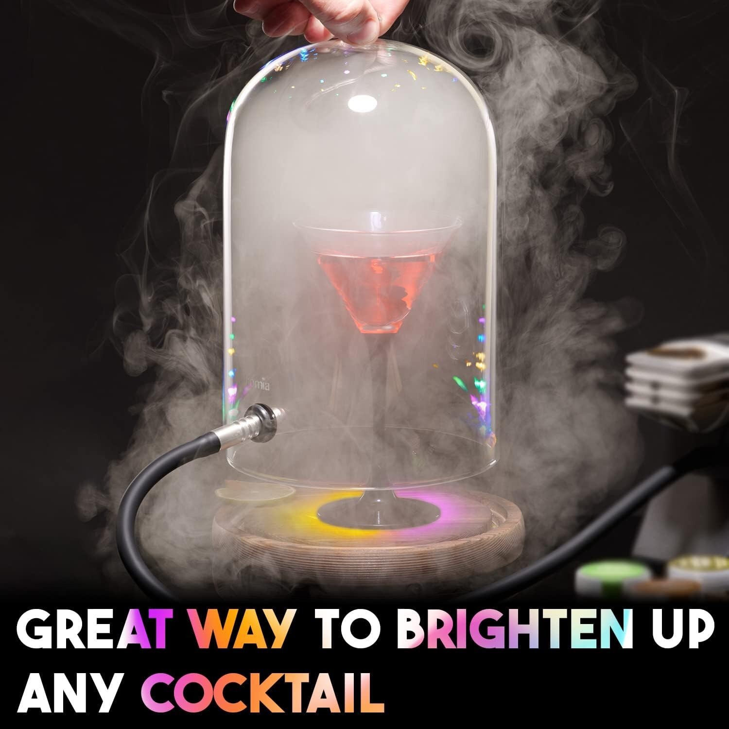 Smoking Gun Accessory LED lights Glass Dome 10.2 x 5.5 Lid Wooden Base Glass