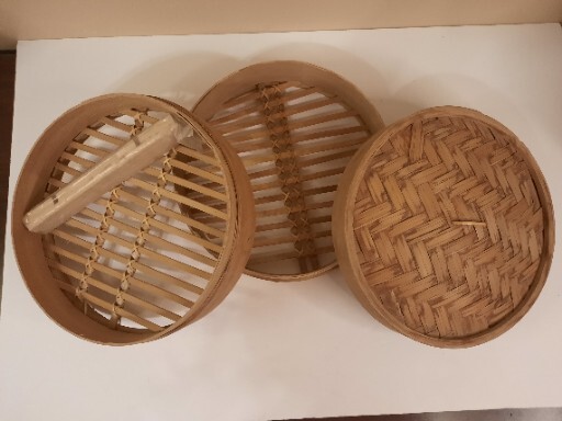 LARGE Two-Tier Asian Bamboo Steamer Dim Sum Dumplings Vegetables Seafood 10″