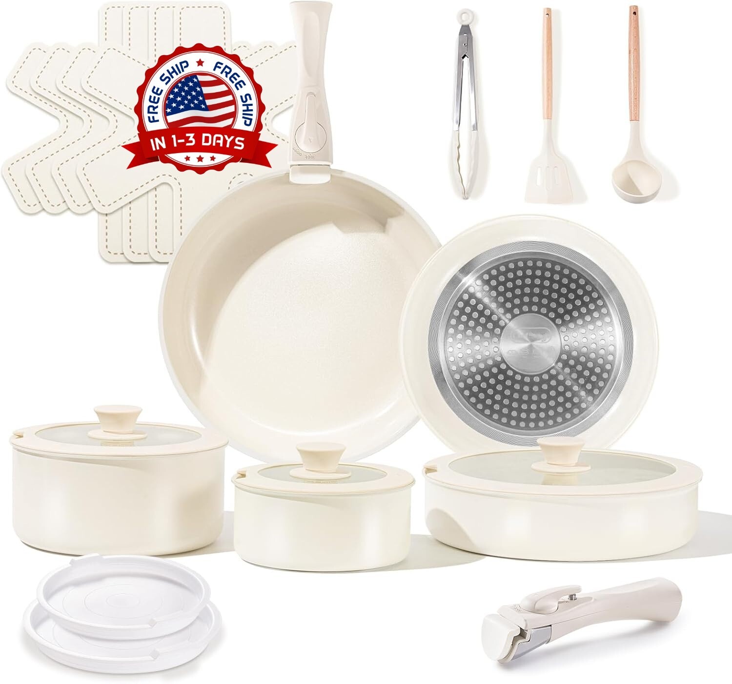 Juego De Utensilios De Cocina De Cerámica No Tóxicos Con Asas Desmontables 19 Pc