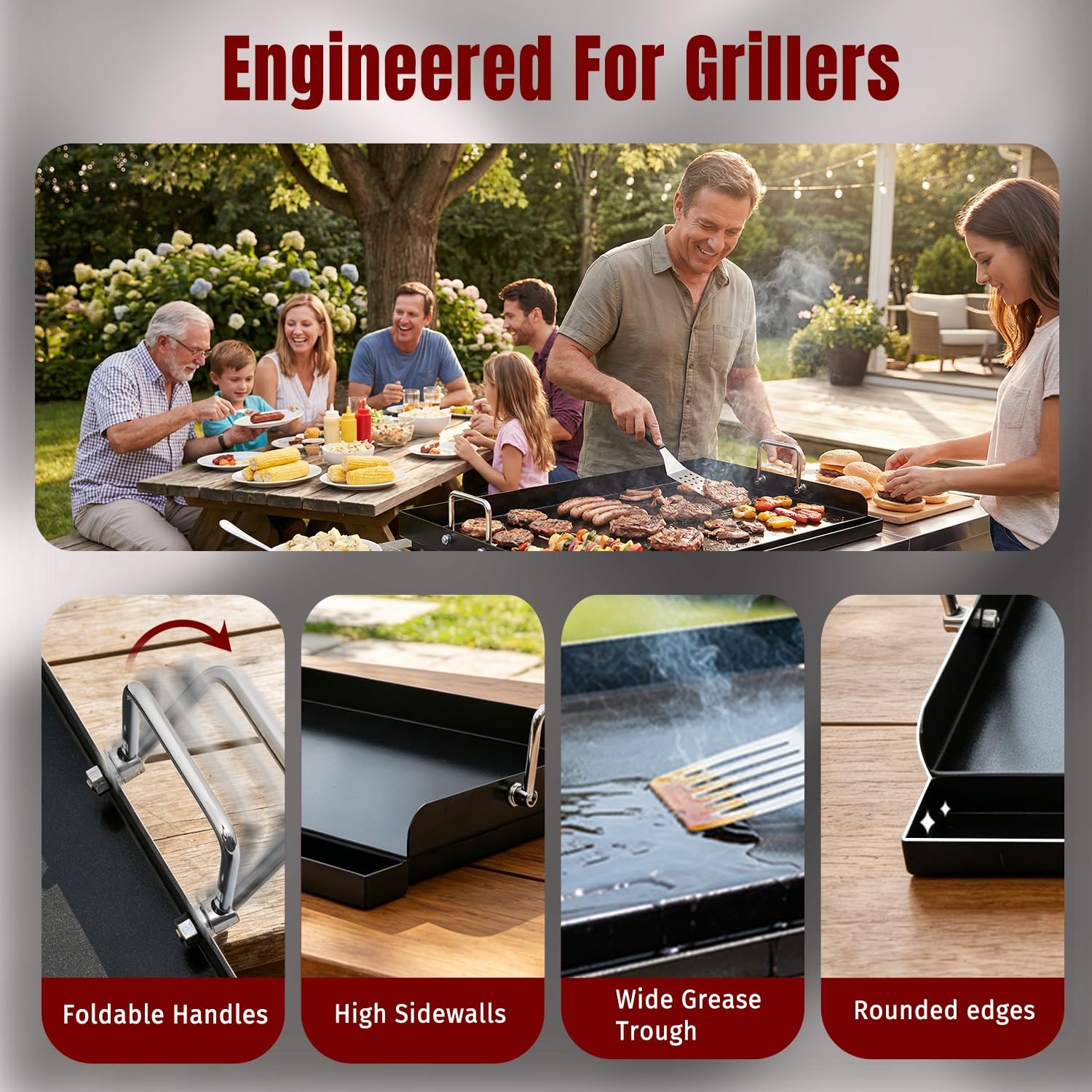 25×16 Ceramic Coated Flat Top Griddle for Gas Stove & BBQ Grill Cooking Griddle