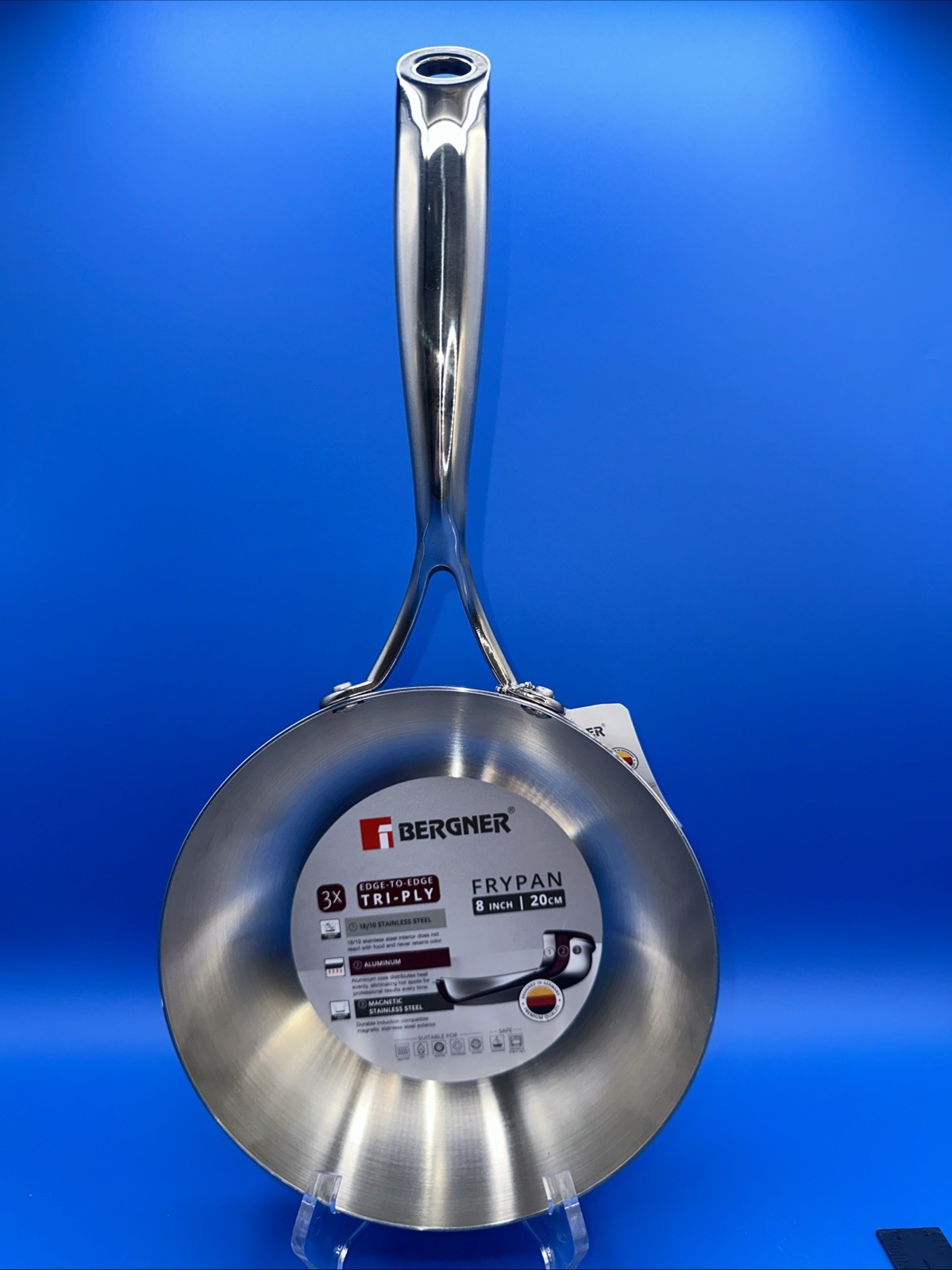 BERGNER 3X TRI-PLY STAINLESS STEEL 8”/20cm FRYPAN INDUCTION COMPATIBLE QUALITY!