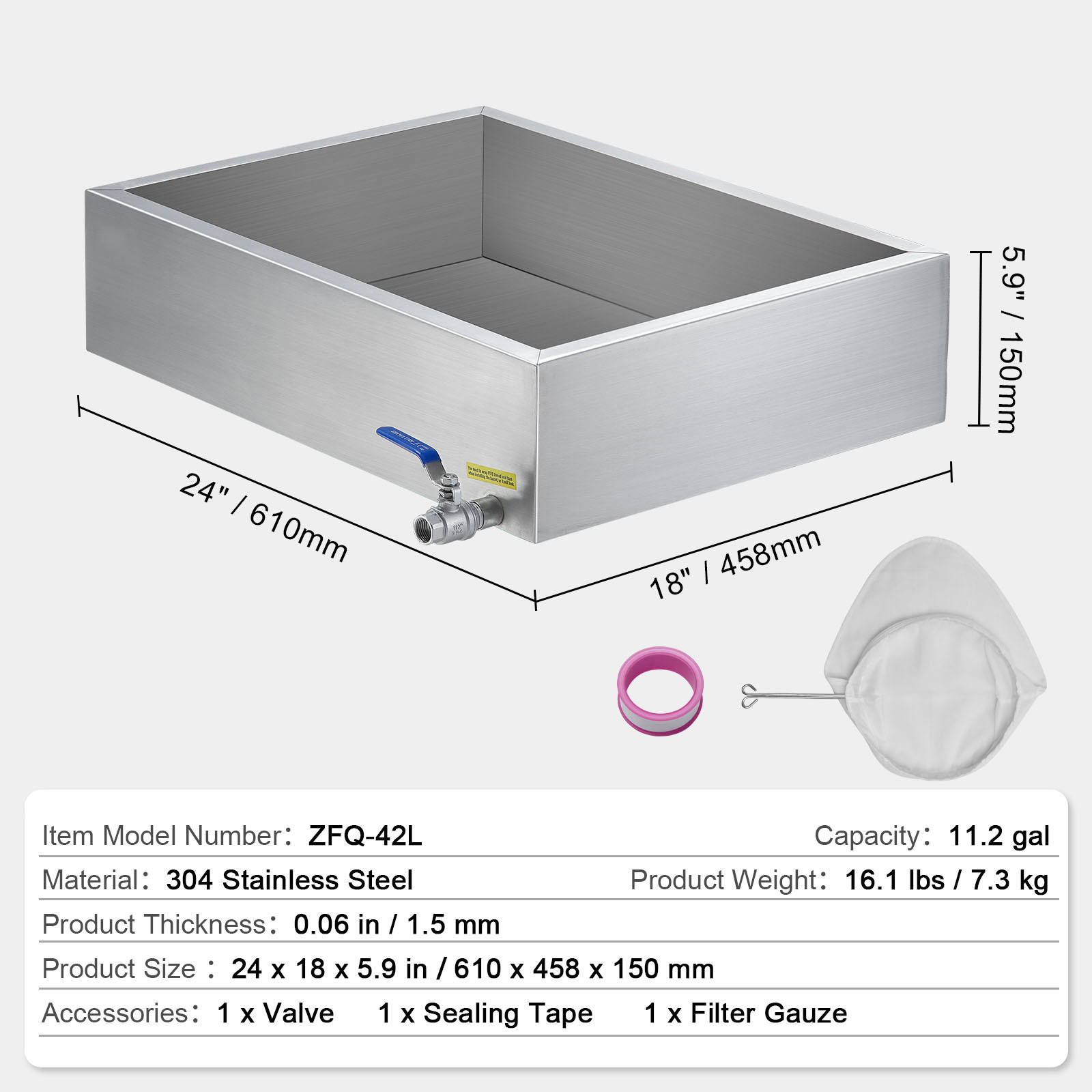 Maple Syrup Evaporator Pan 18X24X6 304 Stainless Steel W/Valve For Home Outdoor