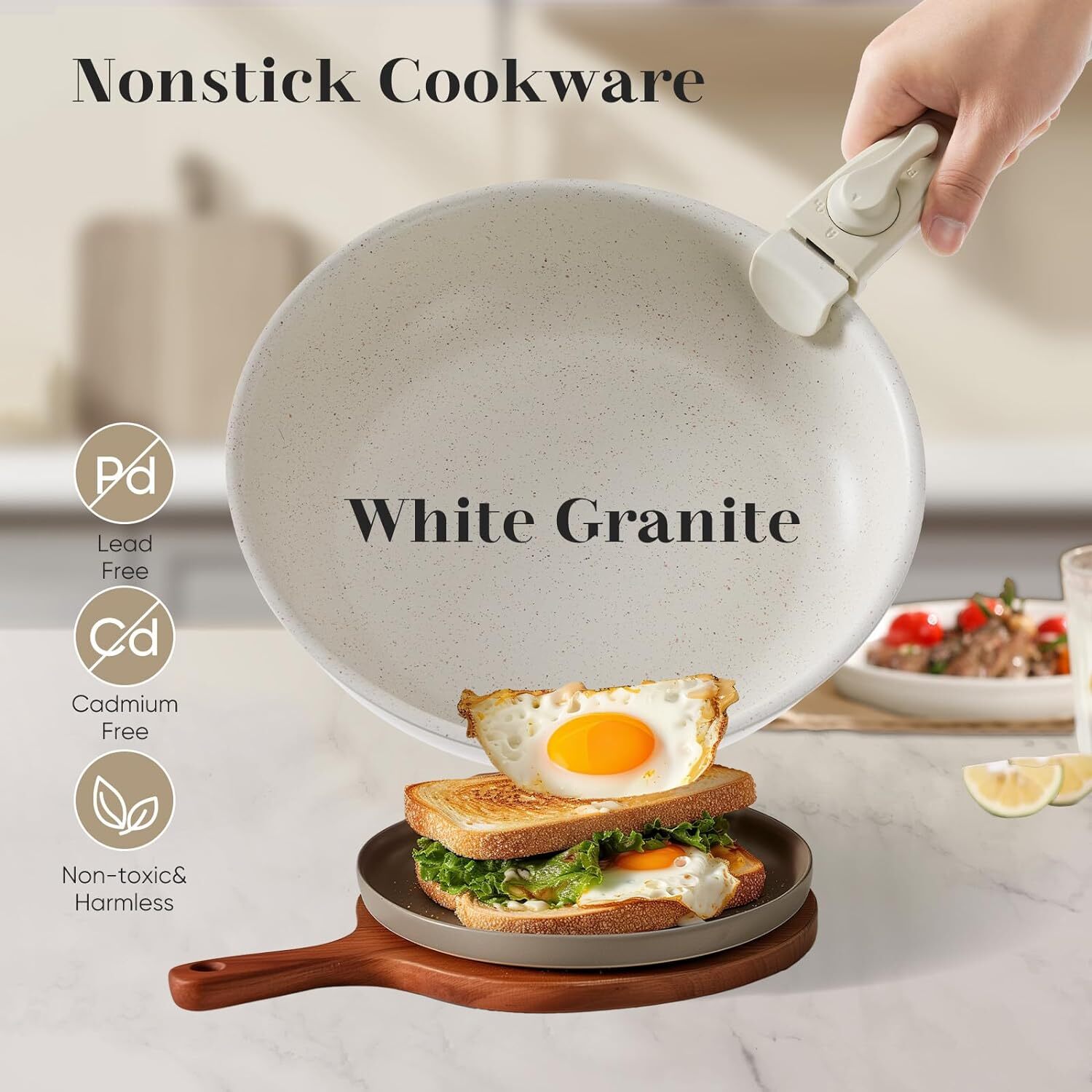 Set of 12 Beige Pot Pan Set Nonstick Kitchen Cookware Set with Detachable Handle