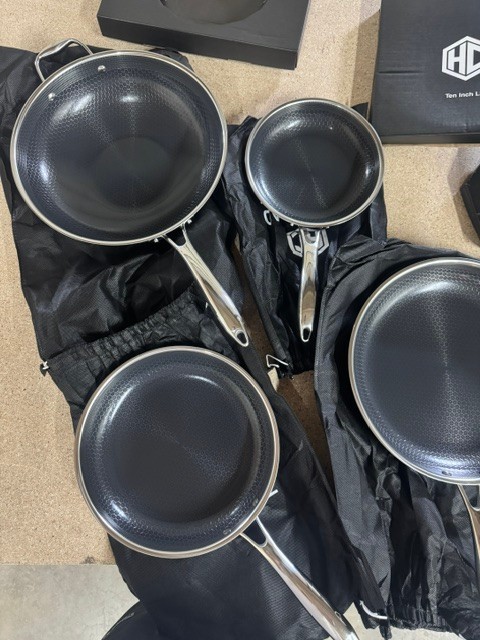 HexClad Hybrid 7-Piece Cookware Fry Pan Set 8” 10” 12” Inch W/ Lids & 12” Wok