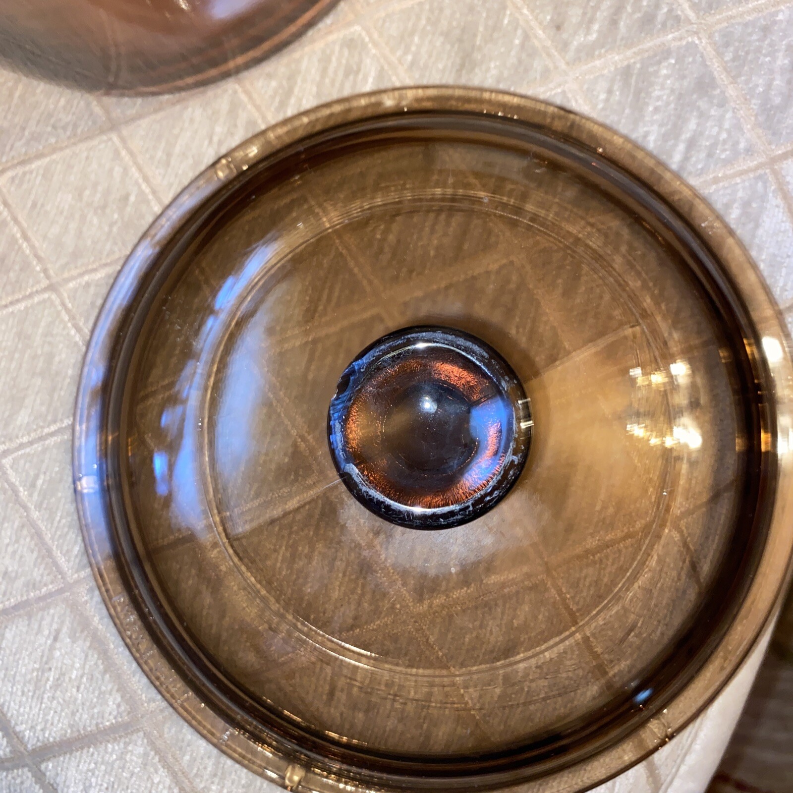 Vtg Vision Corning Ware 1 Liter Sauce Pan Pot Amber Glass Pyrex Lid Only