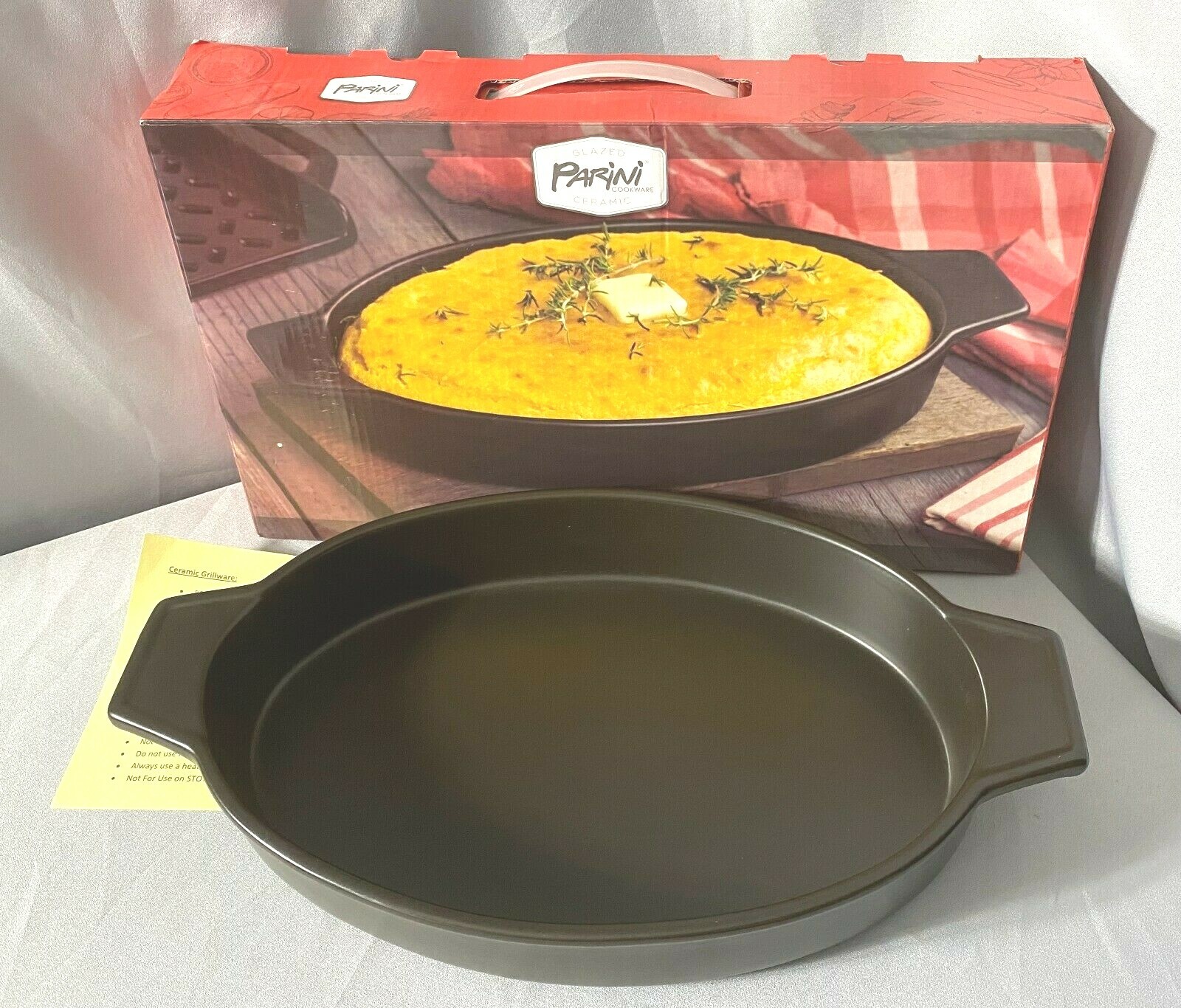 Parini Ceramic Casserole Pan Glazed Cookware For the Oven & Grill NEW 8.5x15x2