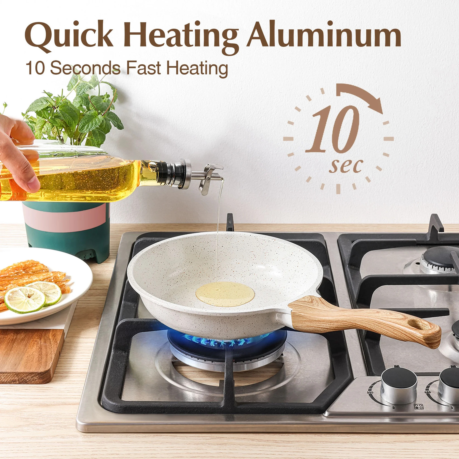 17 Pcs Ceramic Non-Stick Healthy Pots and Pans Cookware Set Toxic Free All Stove