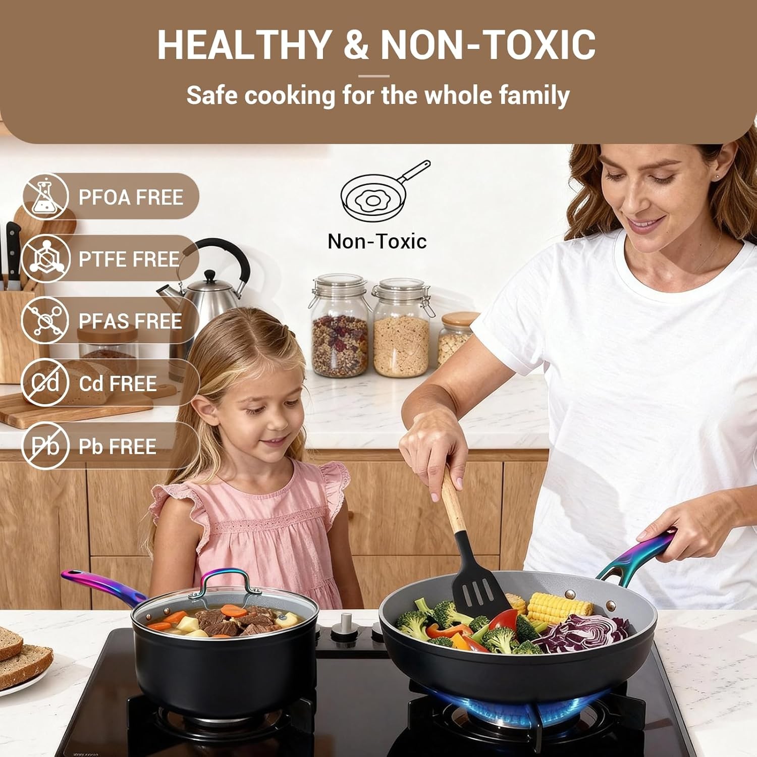 Ammeloo 17 Pcs Ceramic Cookware Set, Induction Pots and Pans Set Non Stick, Prem