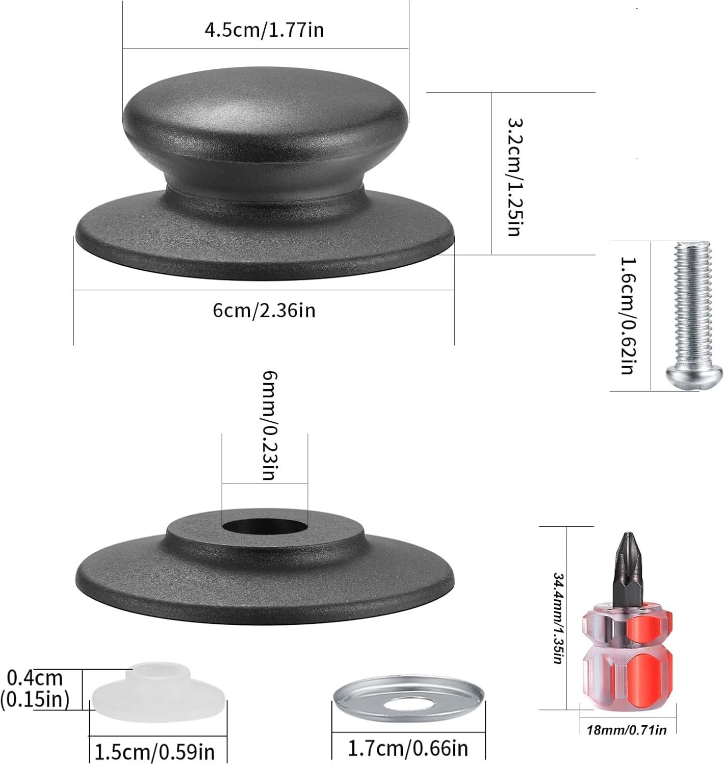Universal Pot Lid Knobs Replacement Set 4 Pcs Black Kitchen Lid Handles