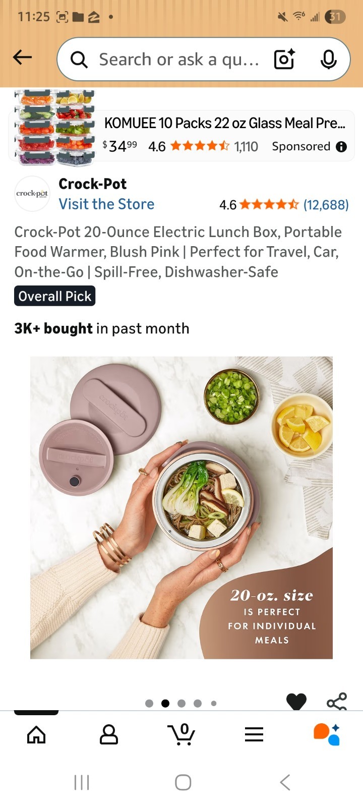 Black crock-Pot Electric Lunch Box, Portable Food WareGo, 20-OZ