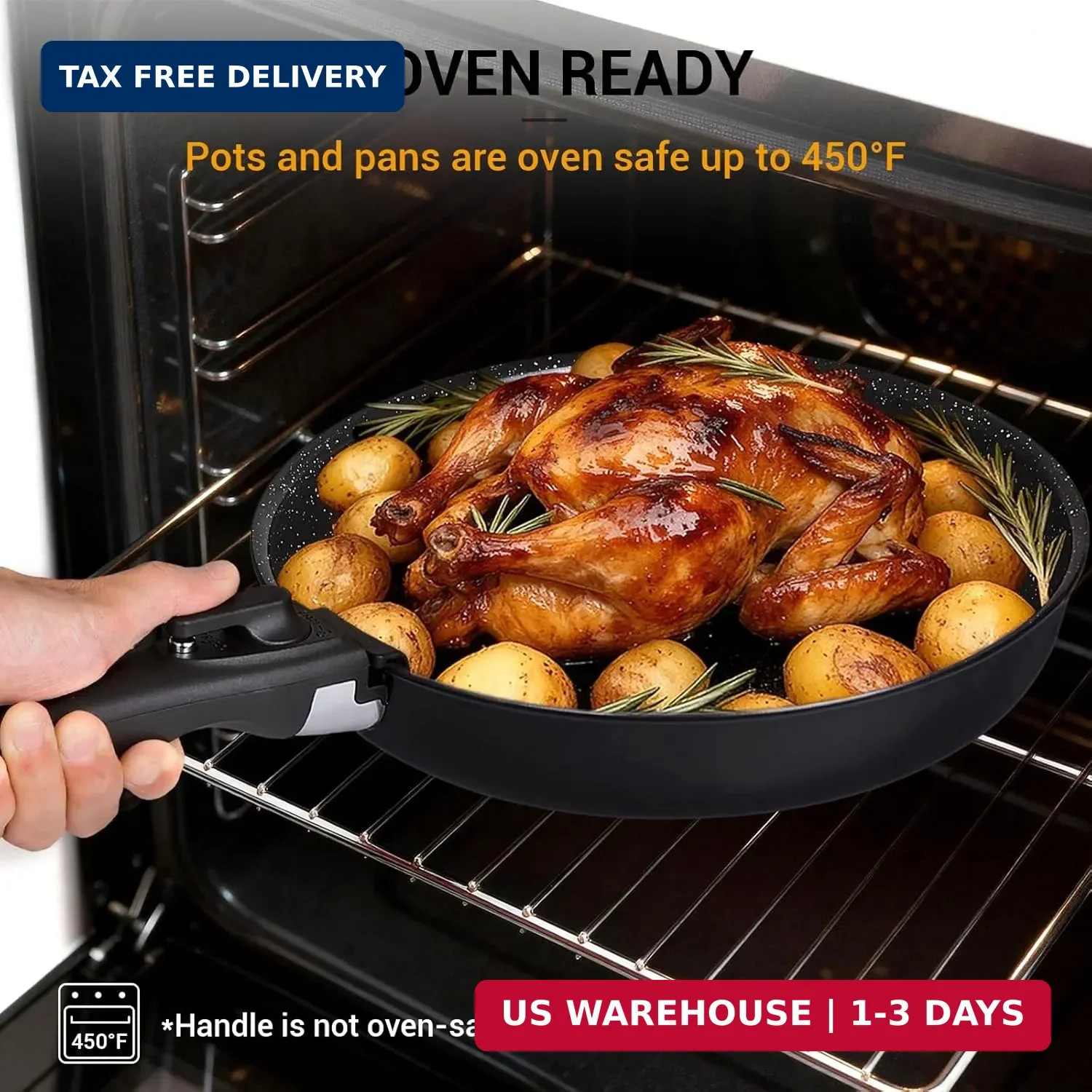 Ammeloo 21-Piece Ceramic Pots and Pans Set Non Stick with Detachable Handles and