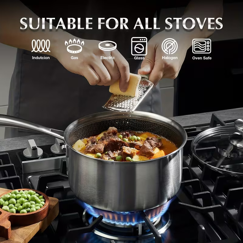 Hybrid Nonstick Stainless Steel Saucepan Set – 6-Piece Induction Ready Set