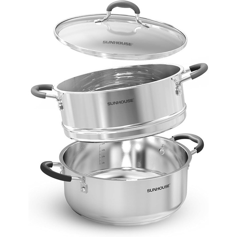 Tri-Ply Stainless Steel Stock Pot Induction Steamer Healthy Cooking 4.6QT New