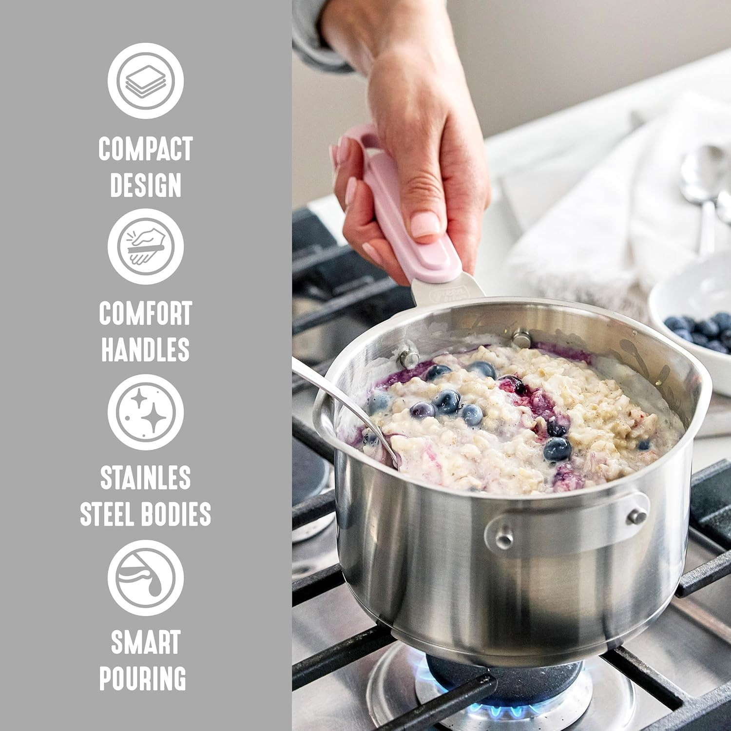 BK Twisting 6-Piece Stainless Steel Cookware Set with Strainer & Spouts