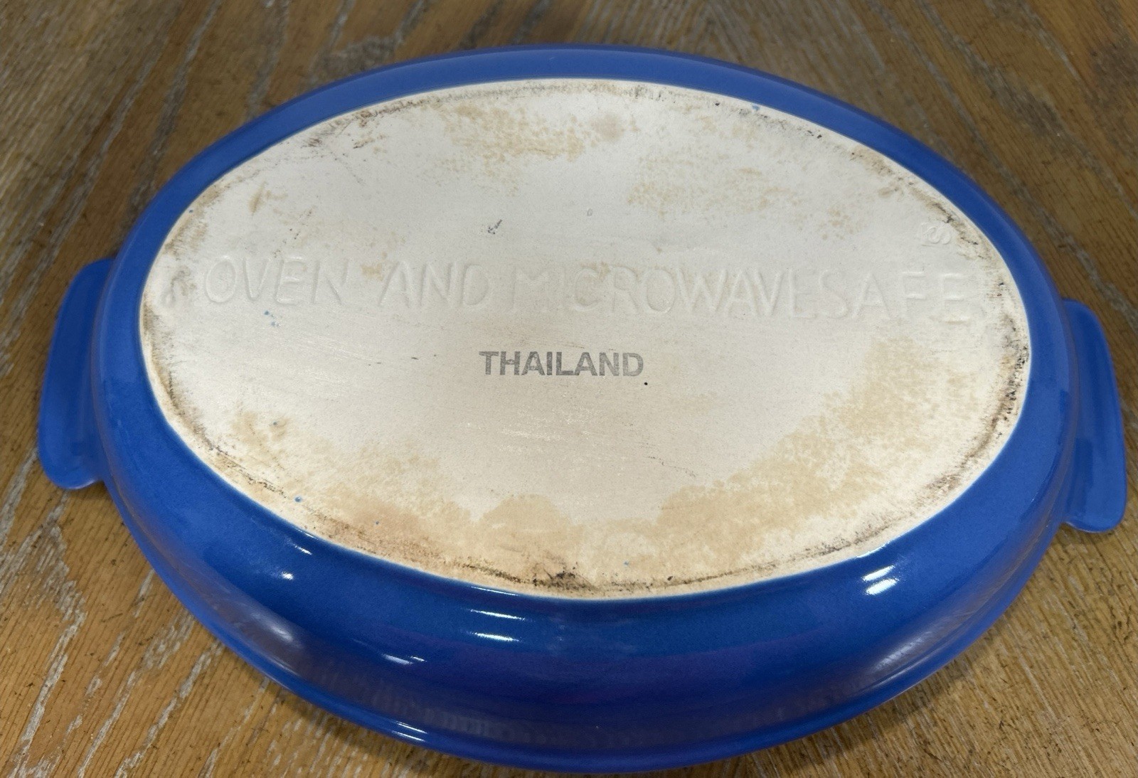 Blue & White Oval Ceramic Casserole Dish 14×8 in, 3 in Tall, Microwaveable
