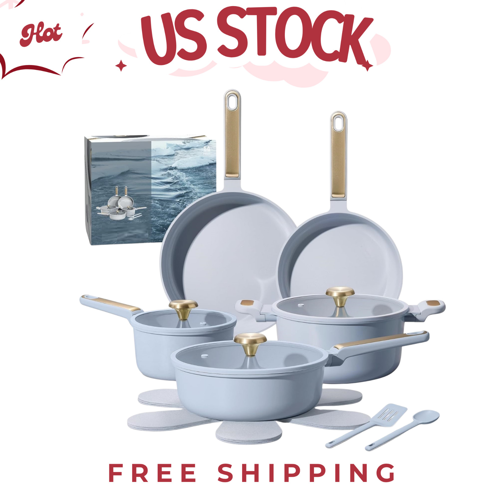14-Piece Ceramic Cookware Set – Nonstick PFAS-Free Pots and Pans