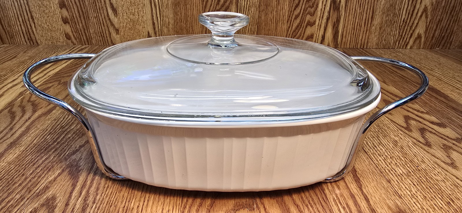 Vtg Corning Ware French White F-2-B Pyroceram Oval Casserole Dish Lid & Cradle