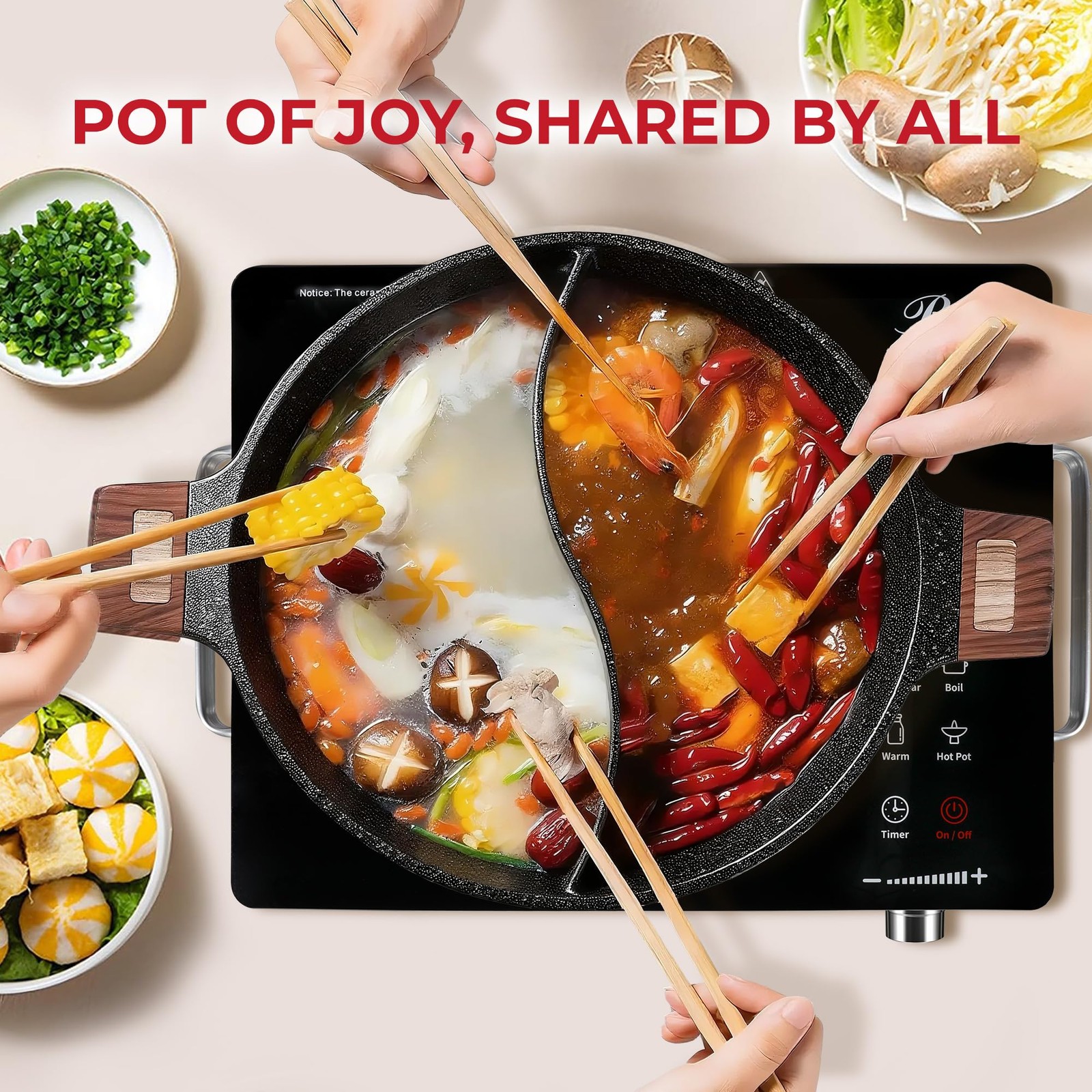 Rosewill 4.2Qt Double Flavor Non-Sticking Shabu Shabu – Dark Gray Rhcw-24001Dg