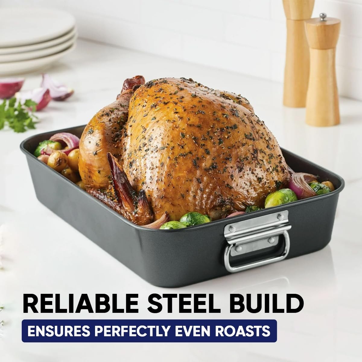 Roasting Pan 11 Inch X 15.5 Nonstick Heavy Duty with Rack – Perfect for Turkey