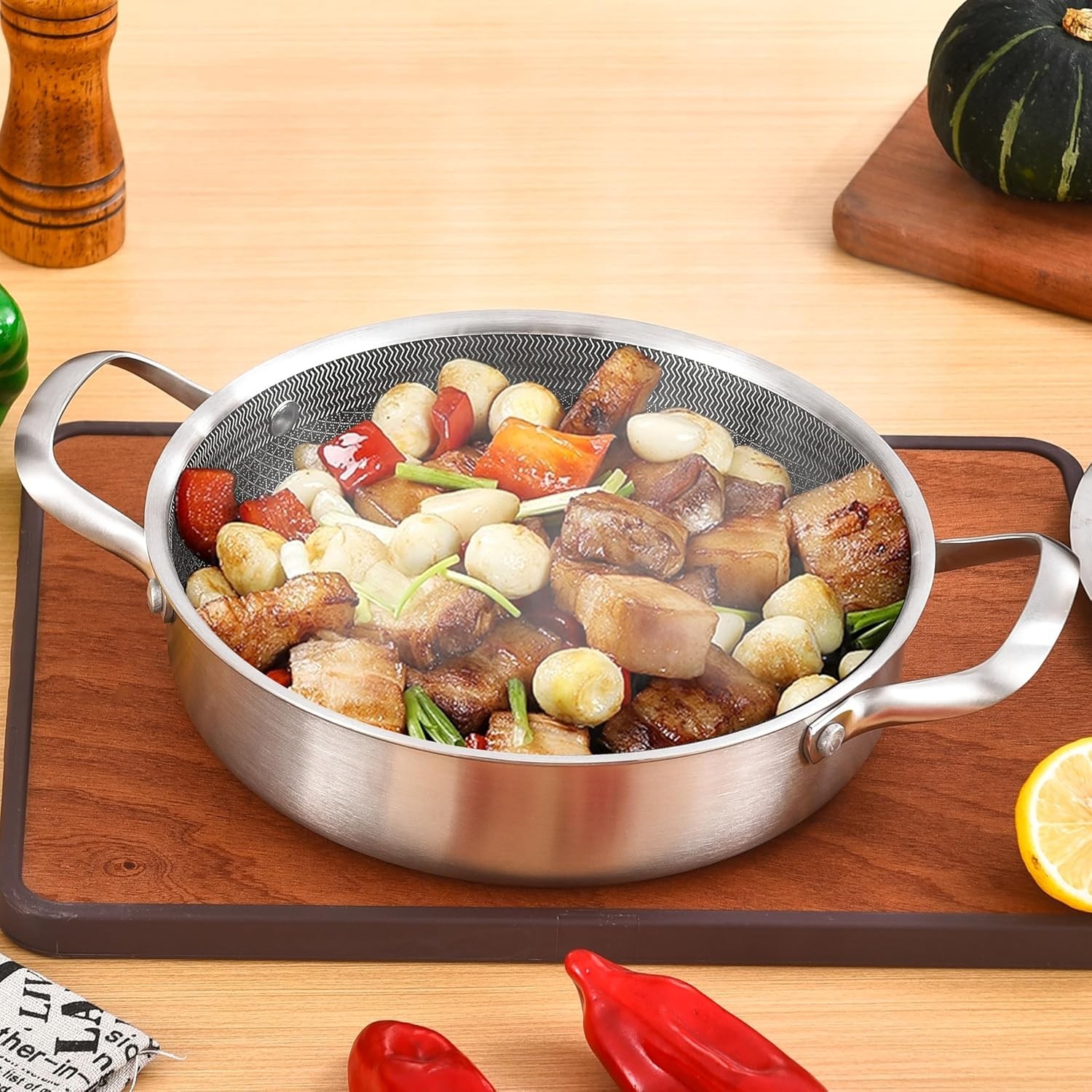 NEW 3QT Tri-Ply Stainless Steel Nonstick Saute Pan 10″ with Lid Induction Safe