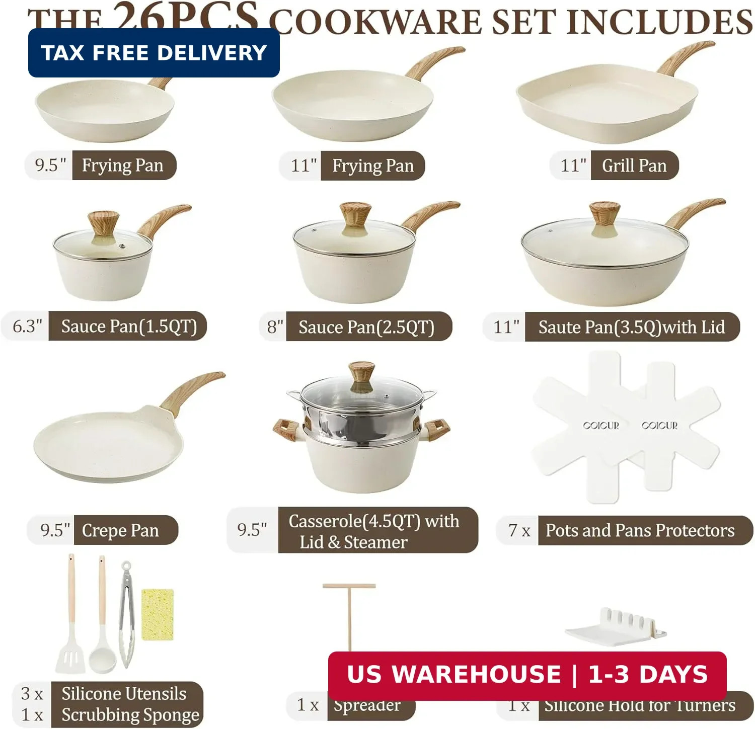 26Pcs Pots and Pans Nonstick Ceramic Cookware Set Nontoxic Kitchen Cooking Set w