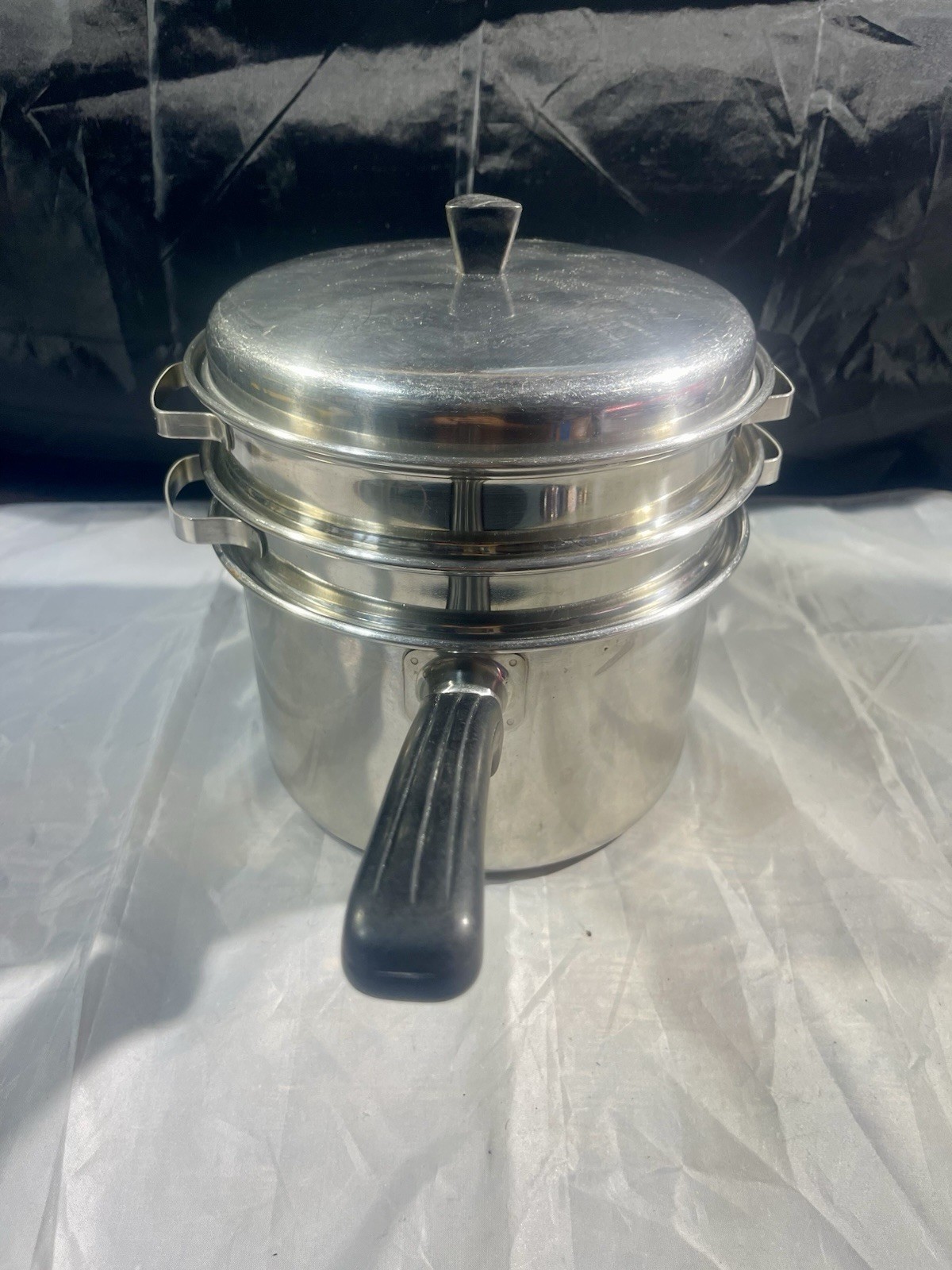 Vintage Carlton Ware Stainless Steel 3 Quart Pot + Broiler & Steamer Inserts