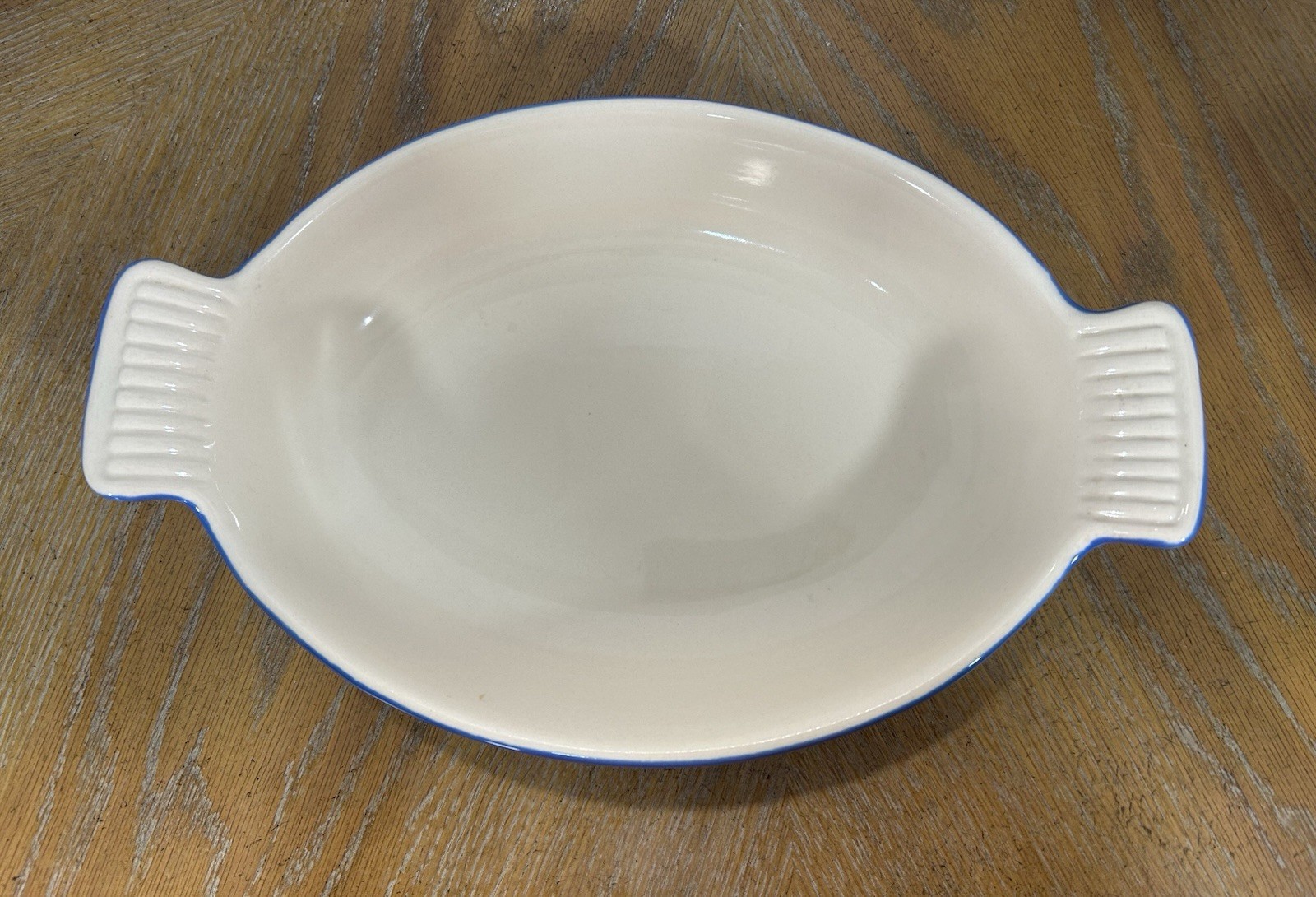 Blue & White Oval Ceramic Casserole Dish 14×8 in, 3 in Tall, Microwaveable