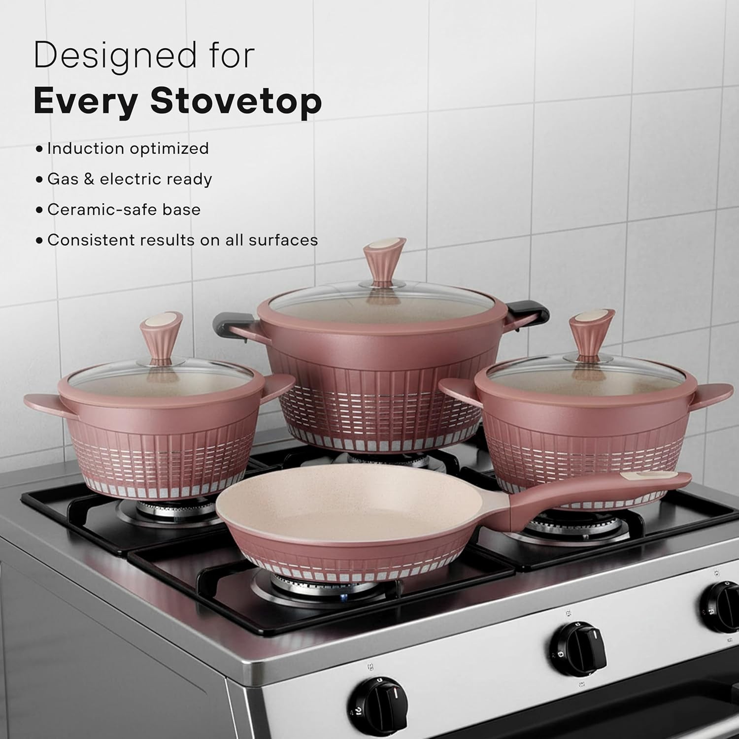 KOCHSTELLE Non-Stick Marble Cookware Set, 13Pieces, Rose Gold Cookware Set | Dur
