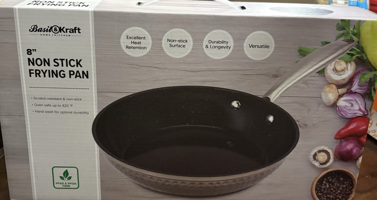 Basil & Kraft 8in Stainless Steel Non-Stick Frying Pan Scratch-Resistant Black