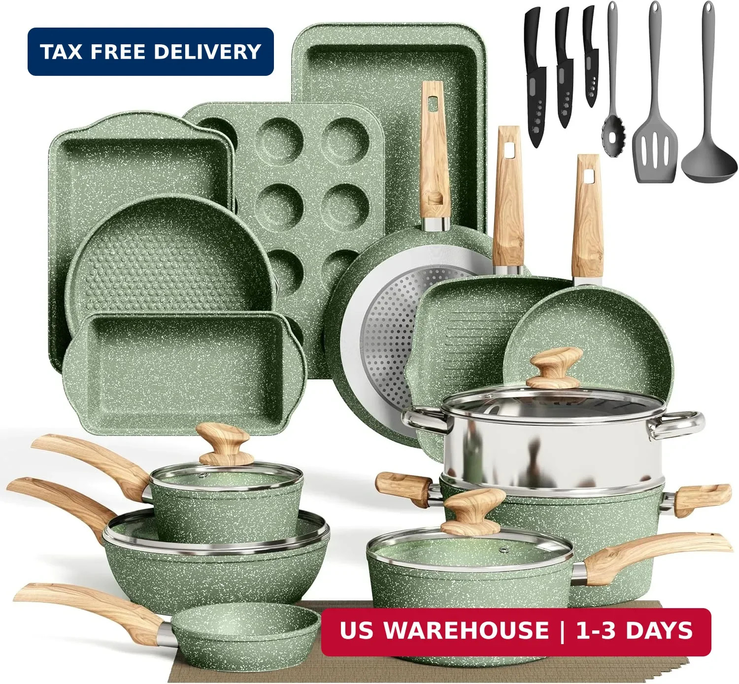 MAISON ARTS Pots and Pans Set Non Stick, 30 Piece Kitchen Cookware & Bakeware Se