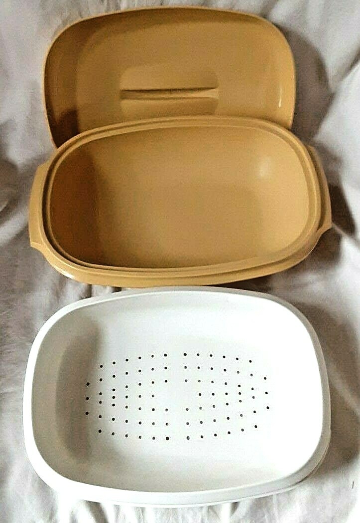 Vintage Tupperware 3 Piece Harvest Gold Vegetable Rice Steamer #1273 Microwave