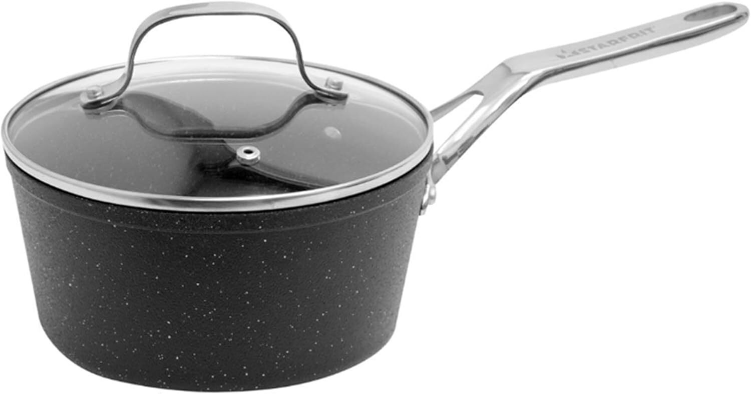 THE ROCK by 2-Quart Saucepan with Glass Lid and Stainess Steel Handle Black