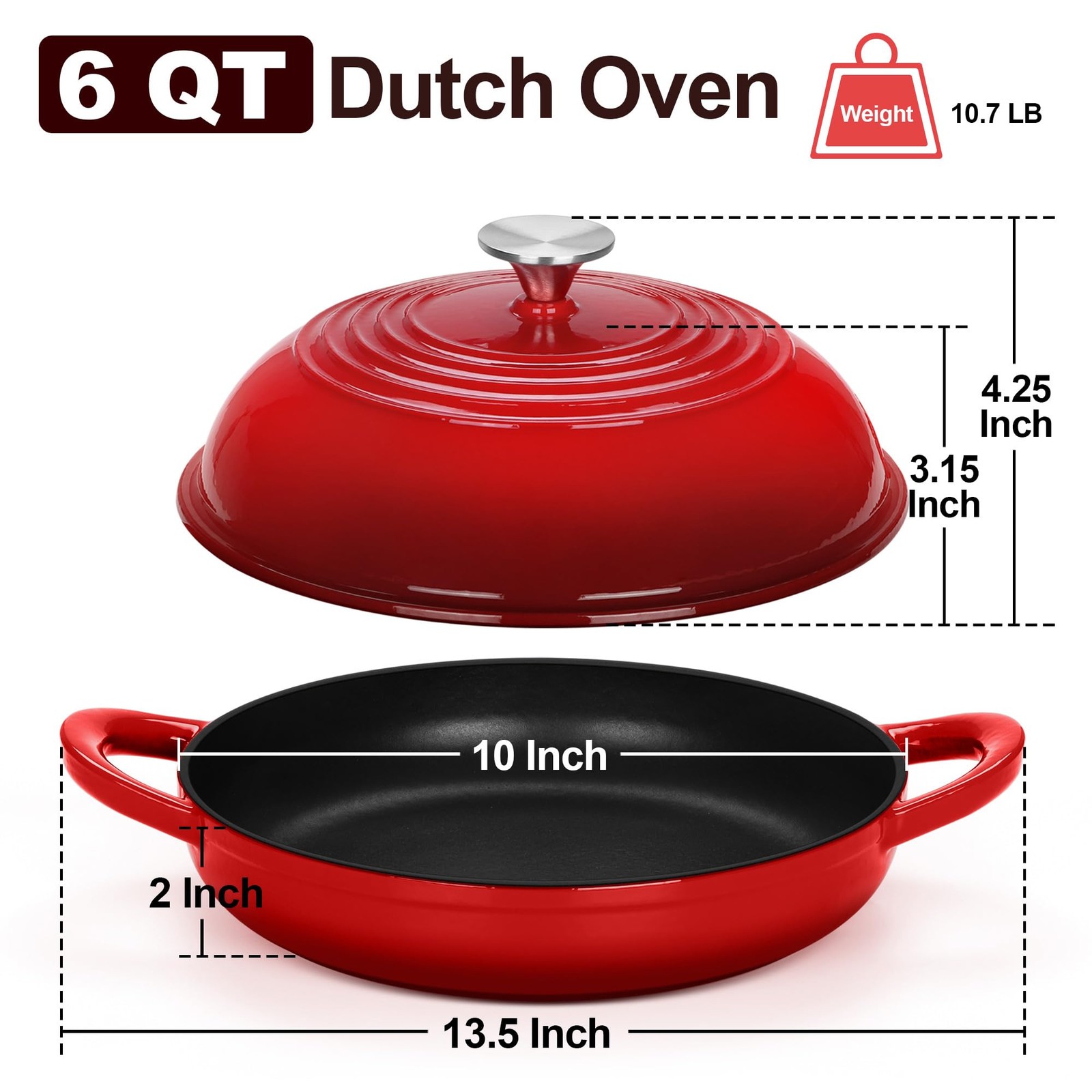 Teamfar Cast Iron Bread Dutch Oven 6 Qt Enameled Dutch Oven Pot For Sourdough