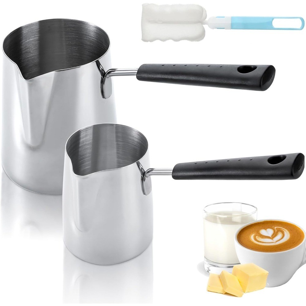 Set of 2 Milk Butter Warmer Pot, 12oz/22oz Turkish Coffee Pot, Stovetop