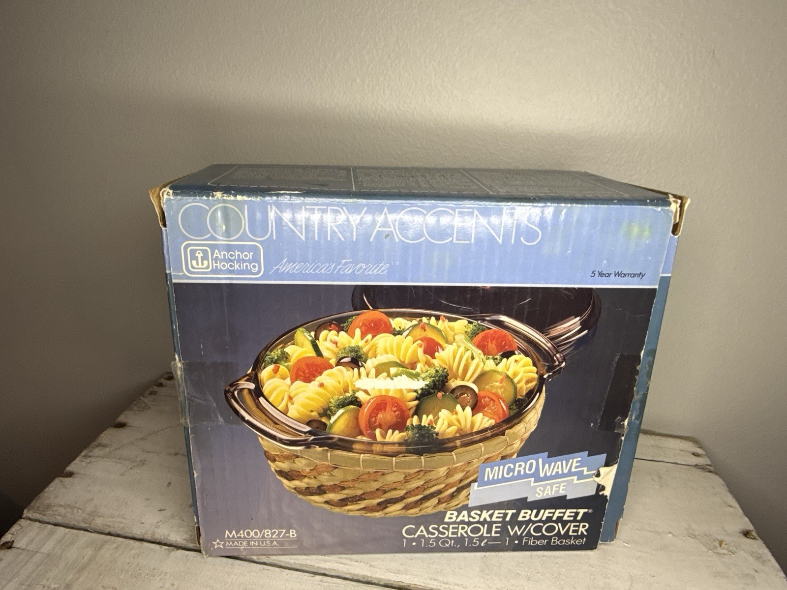 Vtg Anchor Hocking Basket Buffet Harvest Amber 1.5qt Casserole New in Box M400