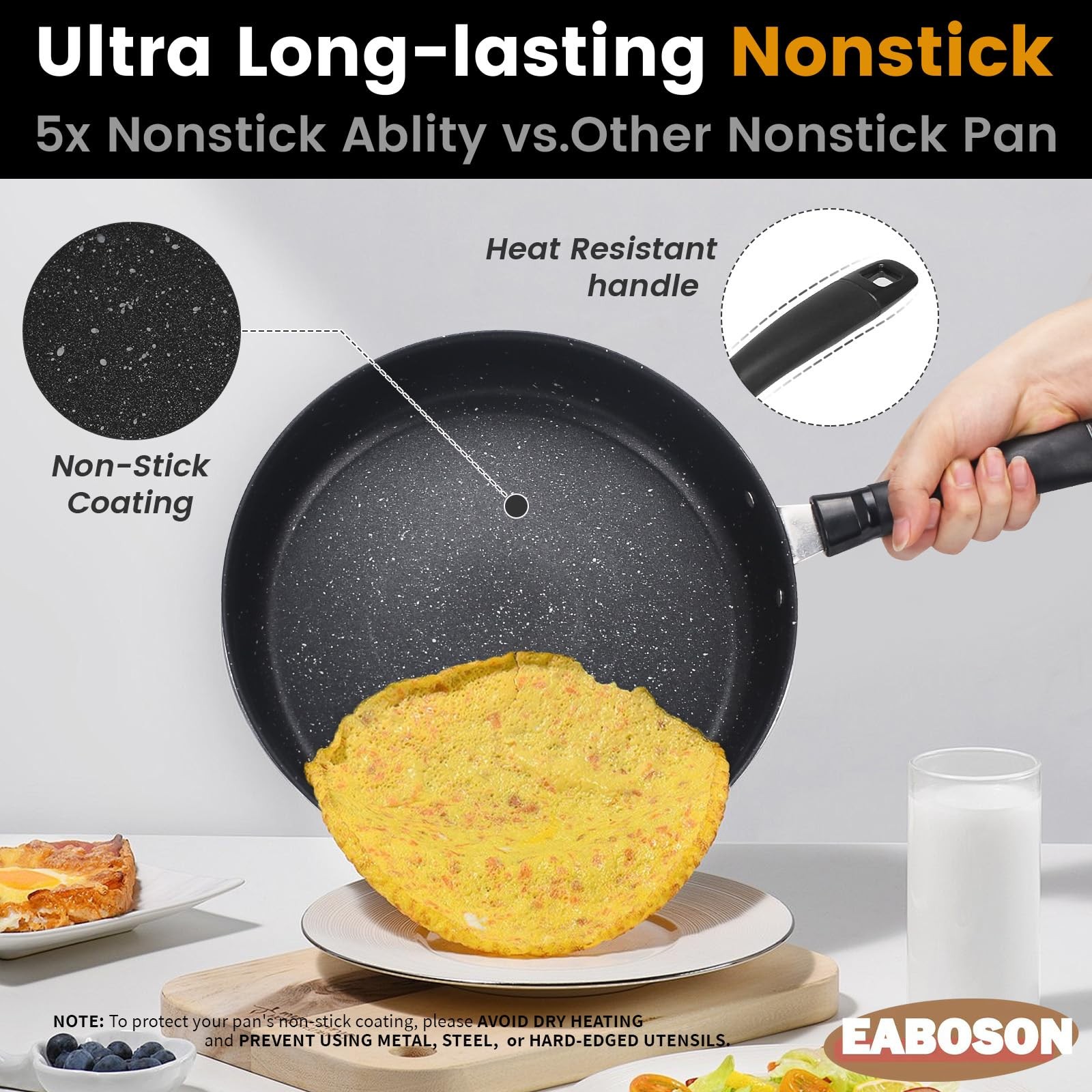3 PCS Nonstick Frying Pan Skillet Stone Coating Set Fits 9/10/11 Inch