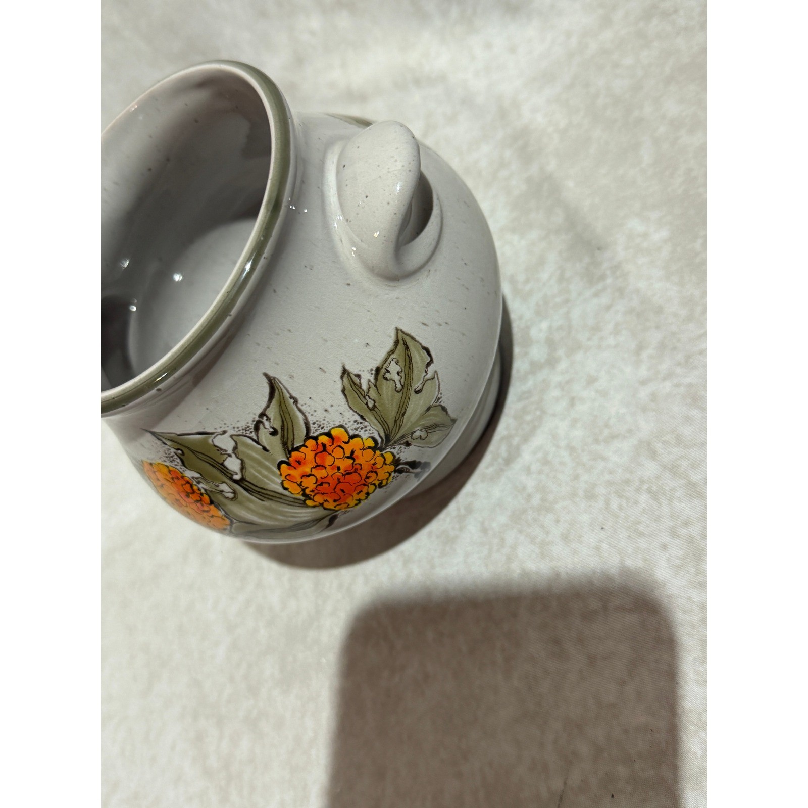 Pfalzkeramik Germany Marigold Floral Stoneware Crock Speckled Pottery Planter