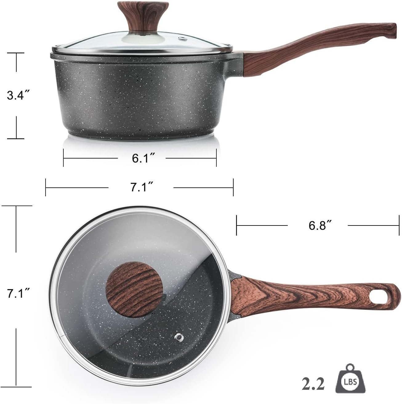 Compact 2.0 QT Nonstick Saucepan with Tempered Glass Lid for Healthy Cooking