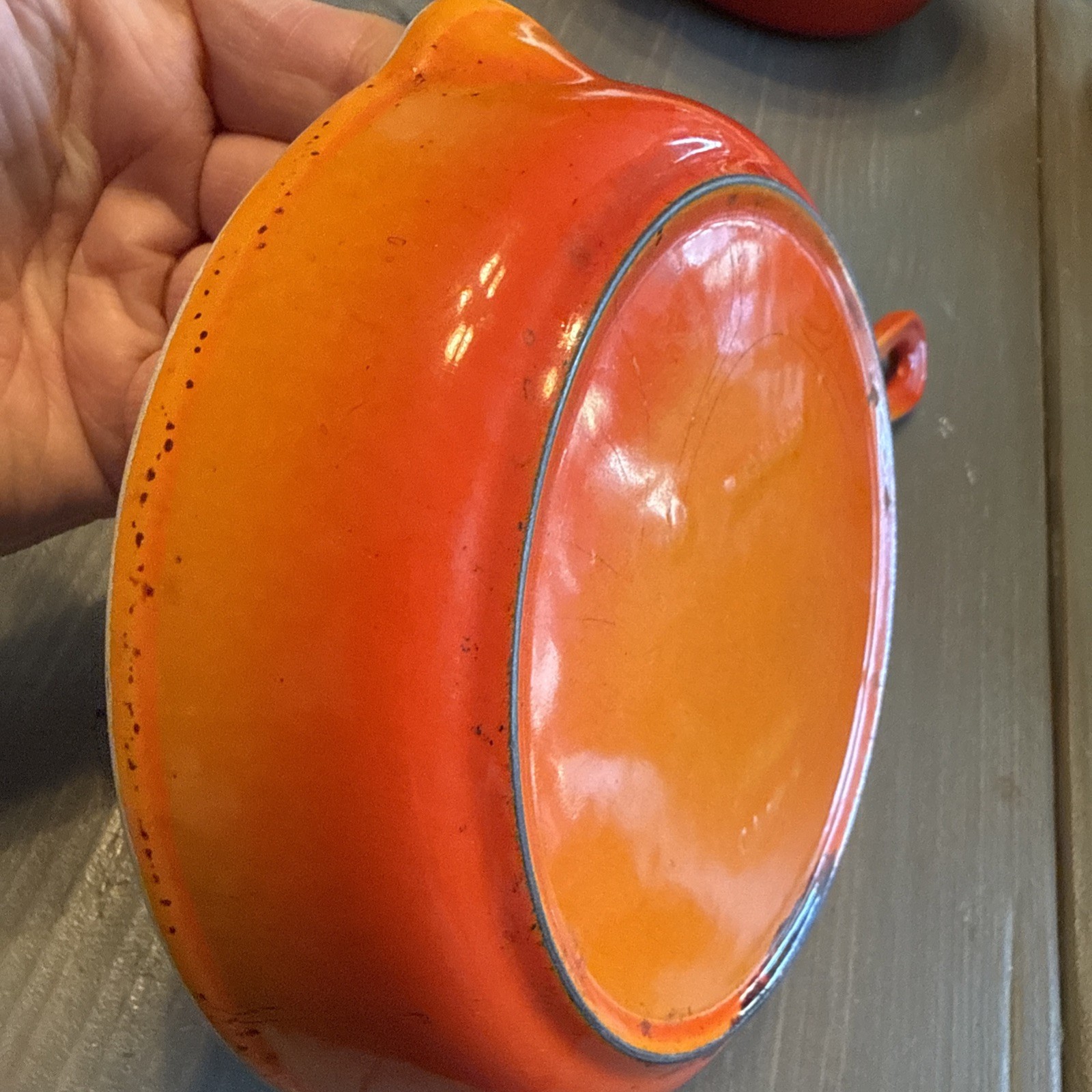 Vintage Le Creuset 6.5″ Orange Enameled Cast Iron 16 Small Fry Pan Skillet