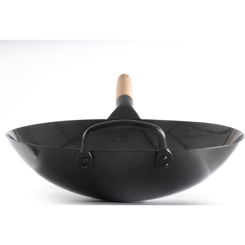 Pre-seasoned 13 Inch Carbon Steel Wok Traditional Round Bottom Stir Fry Pan New