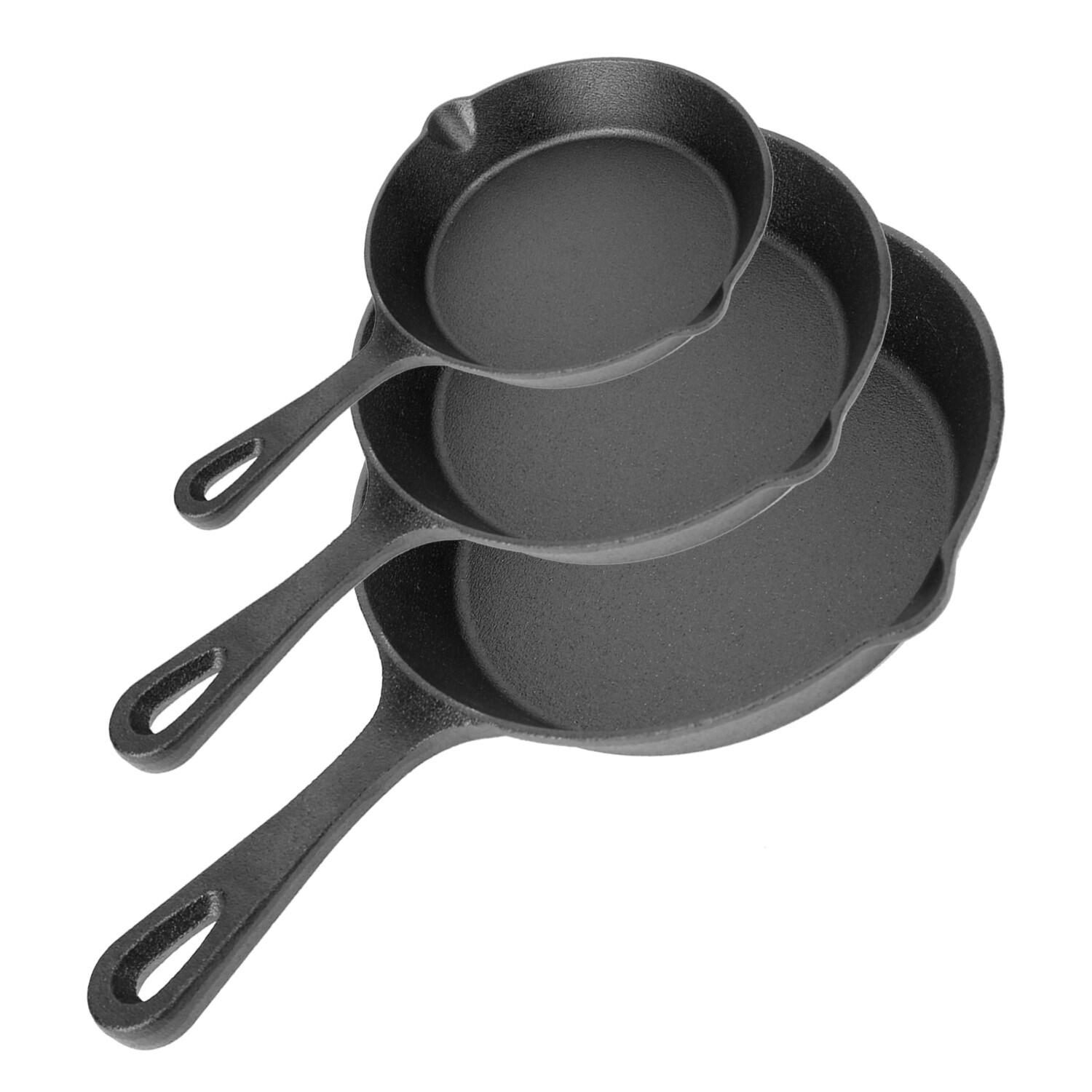 New 3Pcs Pre-Seasoned Cast Iron Skillet Set – 6/8/10in Non-Stick Frying Pans