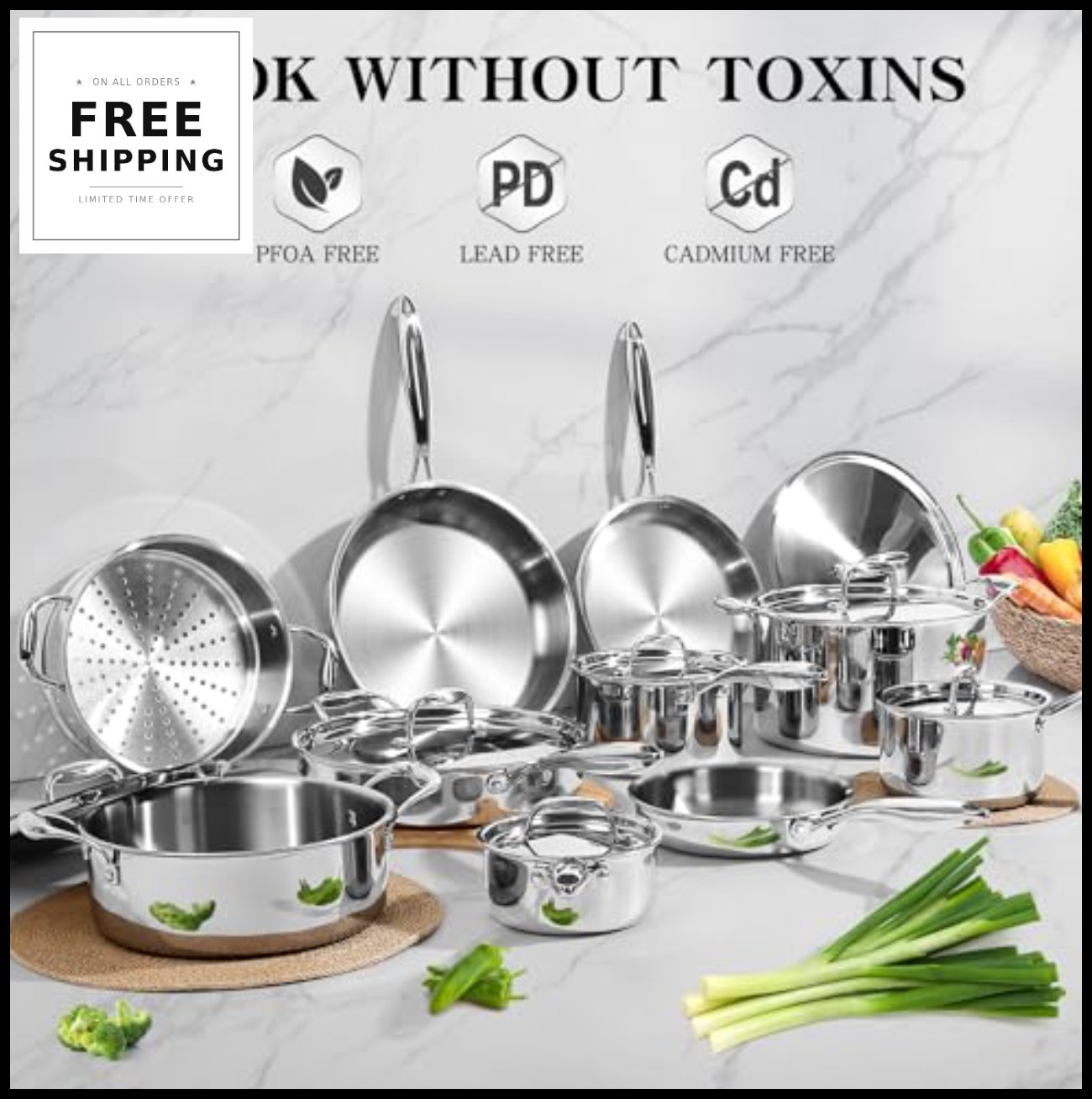 Stainless Steel Cookware Set 17 Piece 3 Ply Induction Saucepan Stock Pot