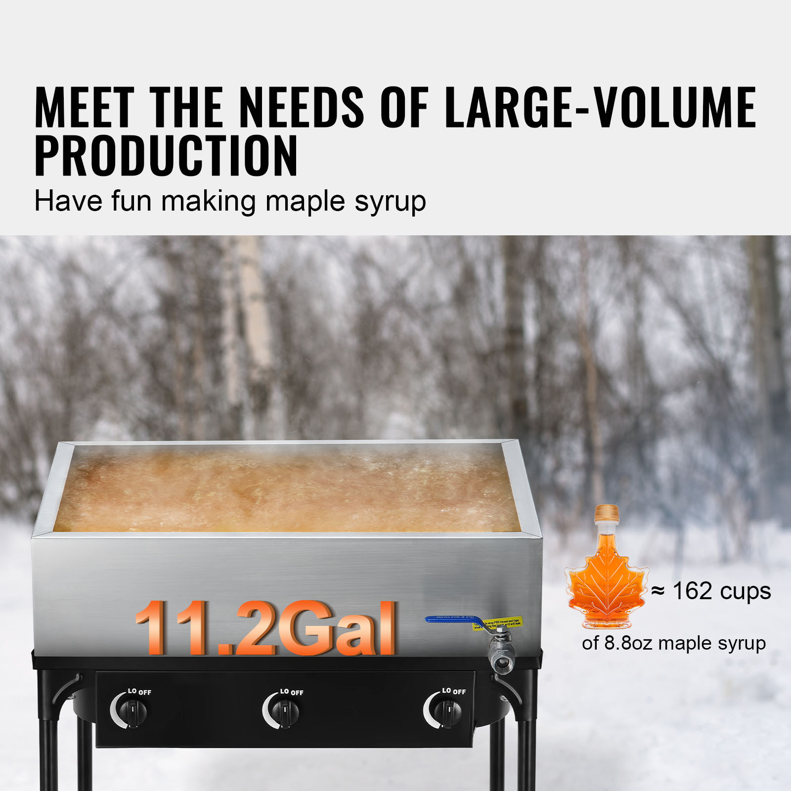 Maple Syrup Evaporator Pan 18X24X6 304 Stainless Steel W/Valve For Home Outdoor