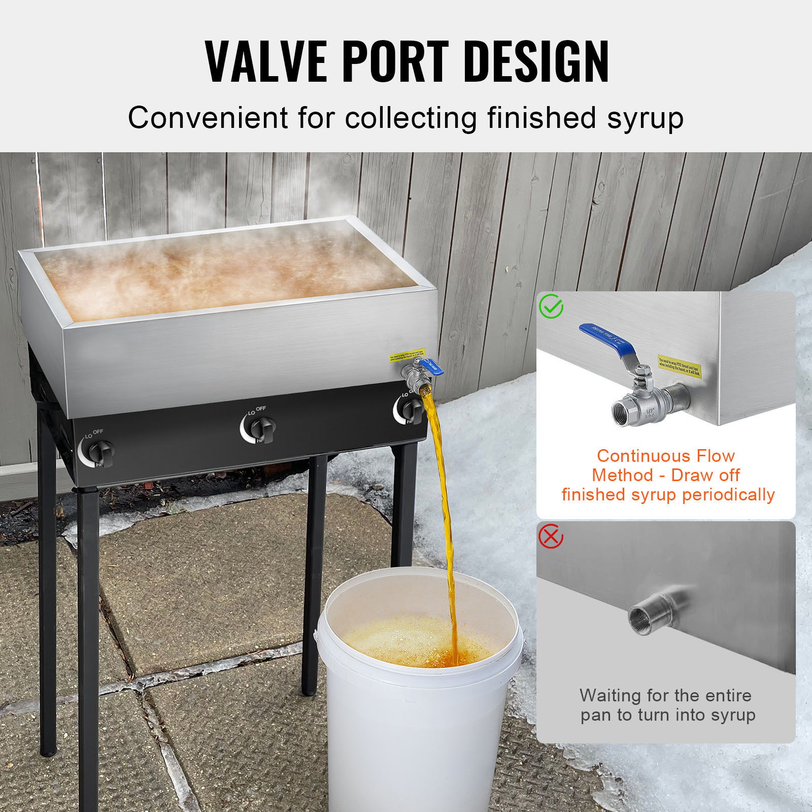 Maple Syrup Evaporator Pan 18X24X6 304 Stainless Steel W/Valve For Home Outdoor