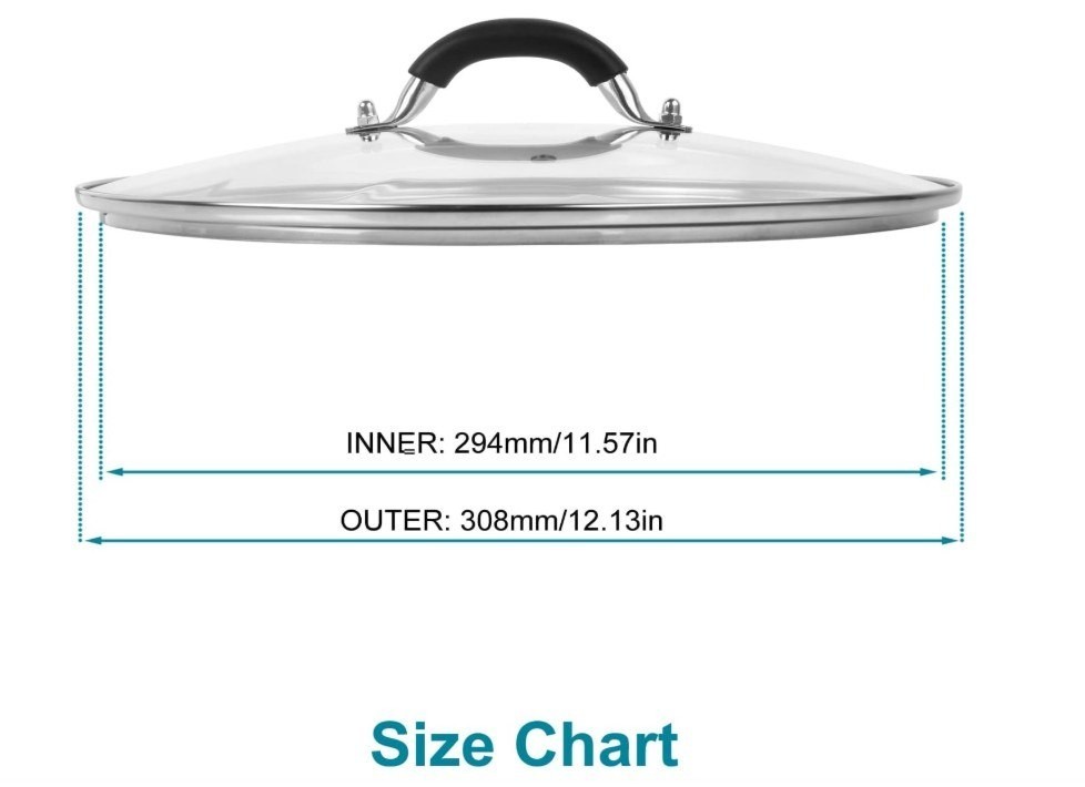 12 Inch Pan Lid – Glass Lid with Stainless Steel Handle for Frying Pan and Pots
