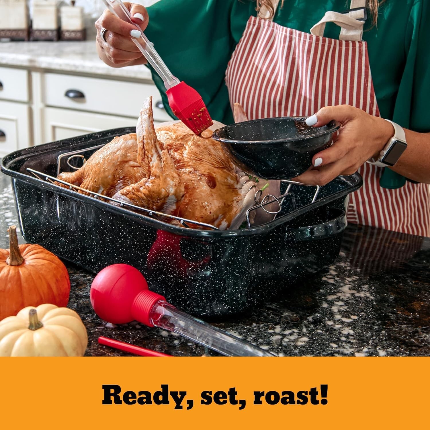 25 lb Rectangular Roaster Set 10pcs, includes Lid, V-Rack, 2 pack brining bag…