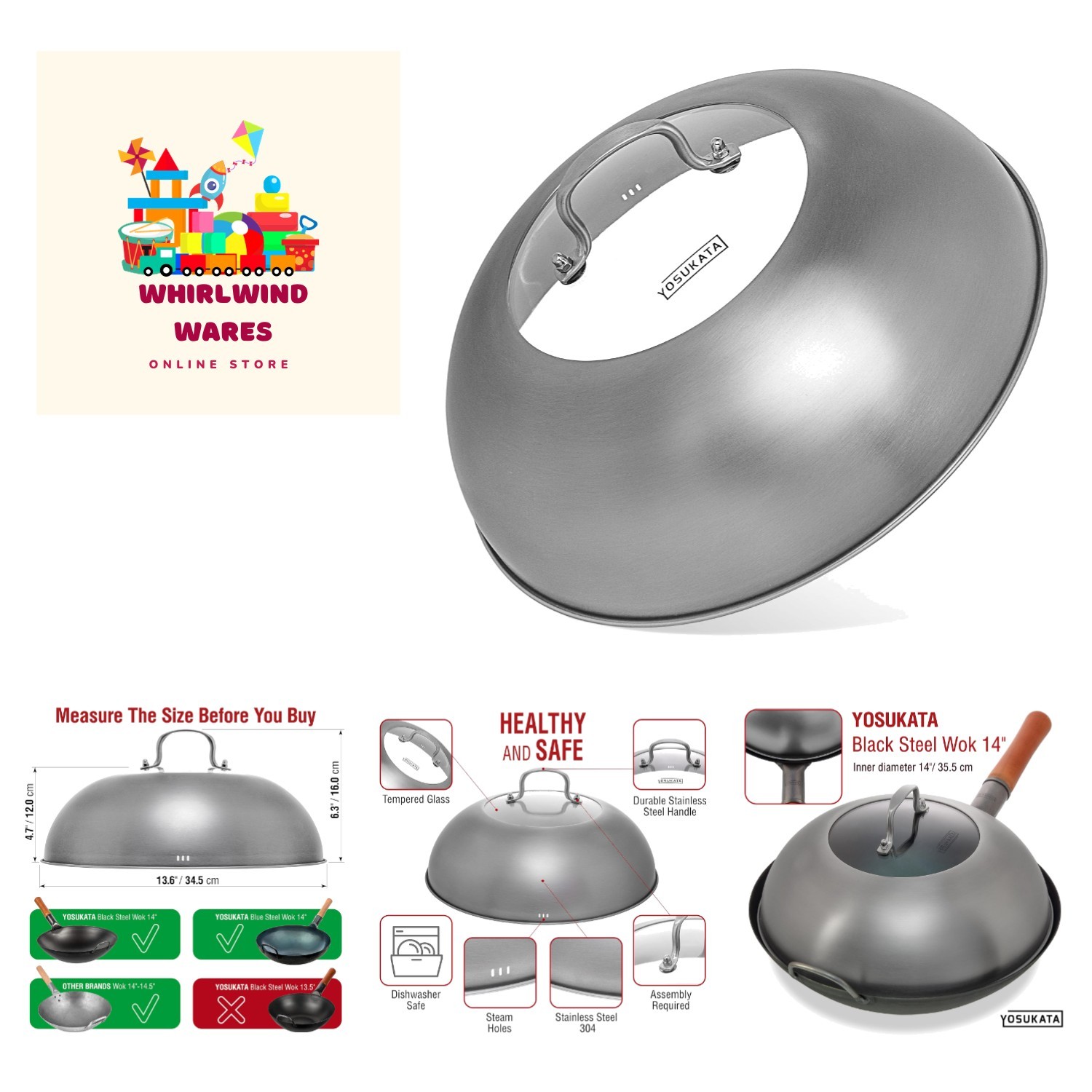 Durable 13.6-Inch Wok Cover with Tempered Glass – Heat-Control & Flavor-Enhancer